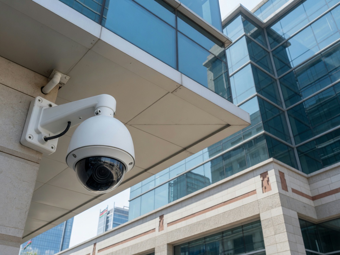 Dome CCTV camera on an office building